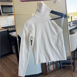 Bardot White Asymmetric One-Shoulder Turtleneck Sweater
